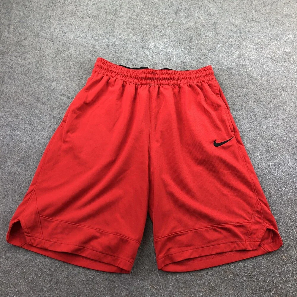 Nike Shorts Mens Large Red Dri-FIT Mesh 12 Inch Basketball Gym Pockets